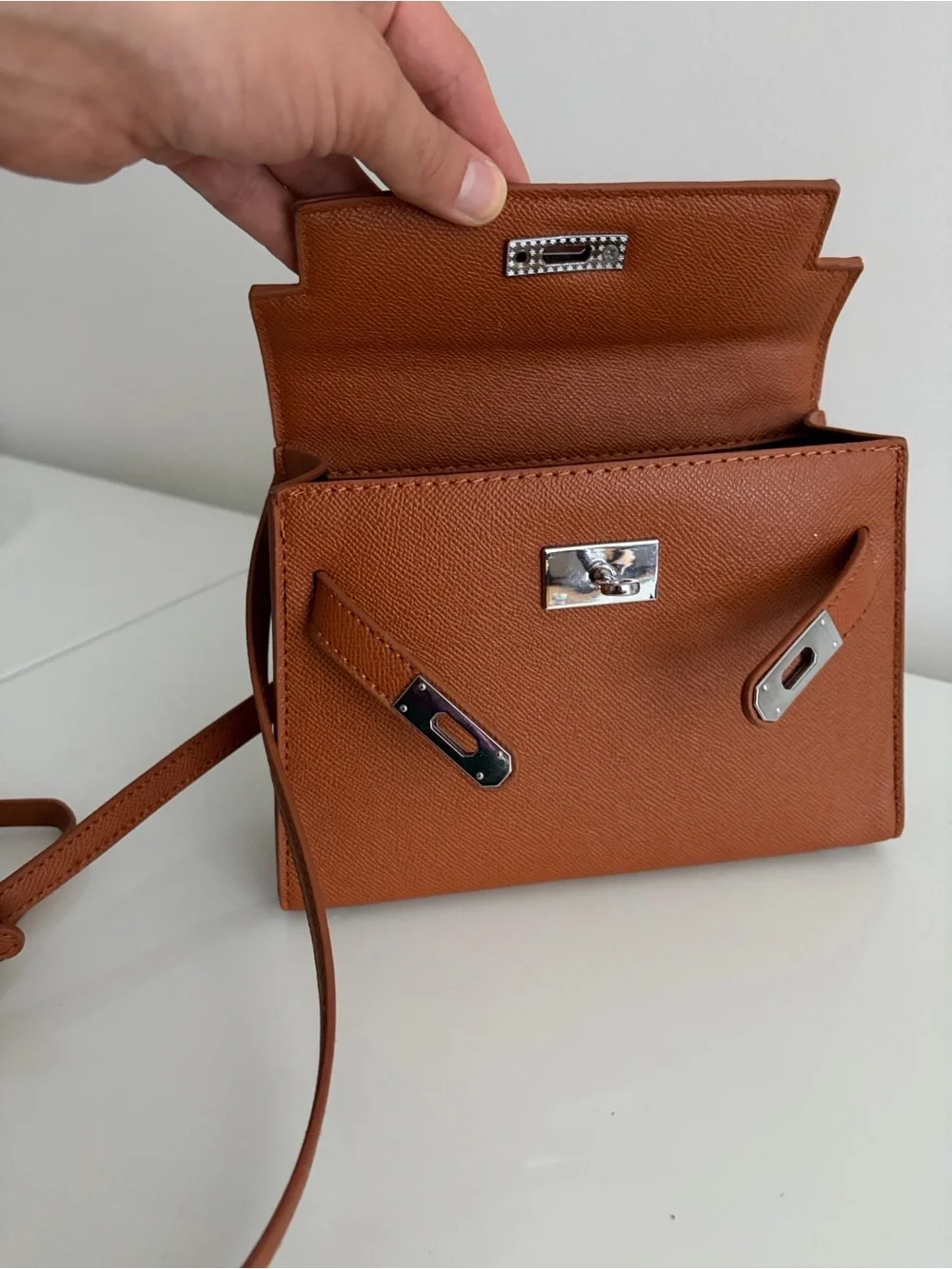 Structured Top-Handle Satchel in Brown Leather